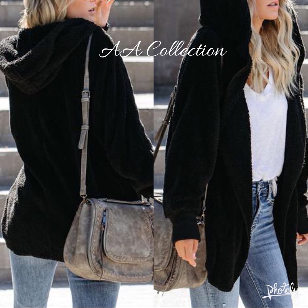 Faux Fur Sherpa Hoodie Plush Jacket Coat ONE SIZE - Picture 5 of 8